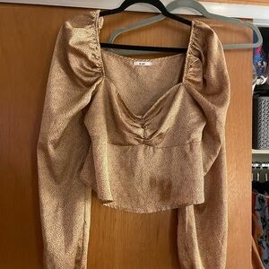 Miami Tan Ruched Long Sleeve Blouse